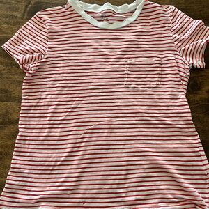 Madewell Red and White Striped Short Sleeve Tee